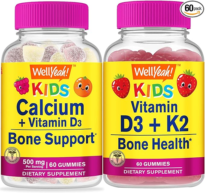 Calcium + Vitamin D3 Kids + Vitamin D3+K2 Kids, Gummies Bundle - Great Tasting, Vitamin Supplement, Gluten Free, GMO Free, Chewable Gummy