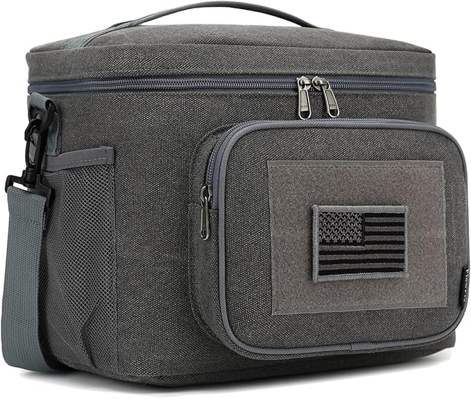 FlowFly Lunch Bag, Insulated Cooler, Thermal Lunch Box Tote with MOLLE/PALS Webbing, Adjustable Padded Shoulder Strap, for Tactical Men Women Adults and Boys Girls Kids (Navy, Large)