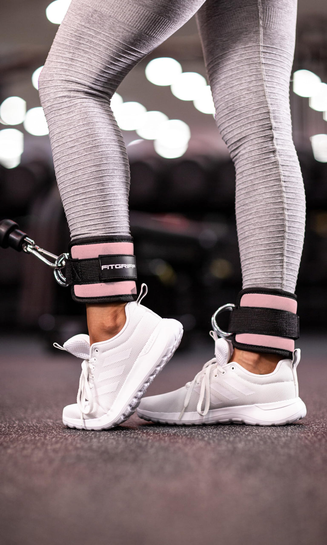Fitgriff® Ankle Straps V1 for Cable Machine (2 Pieces) - Gym Workout Equipment - Leg Pulley Attachment, Kickback Straps (Blush Pink)