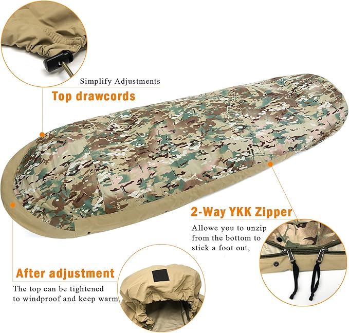 Bivy Cover Sack for Military Army Modular Sleeping System, Waterproof Outer Shell for Sleeping Bag, Minimalist Stealth Shelter