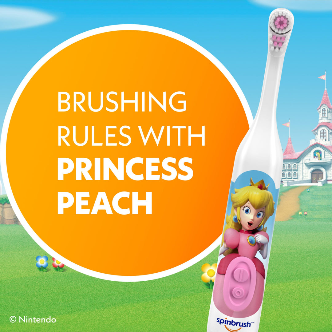 Spinbrush Princess Peach Kid’s Electric Battery Toothbrush, Soft Bristles