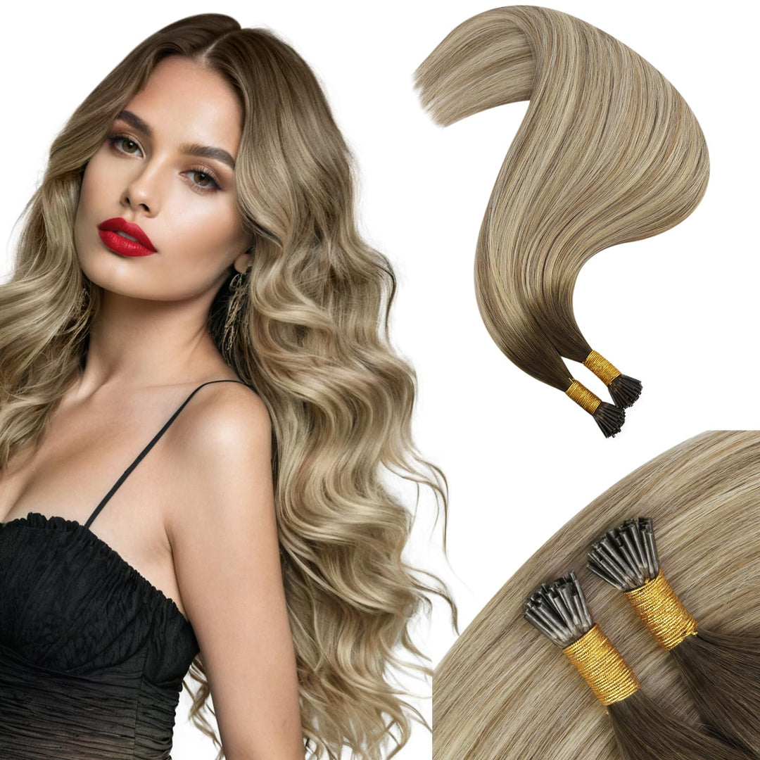 Moresoo Itip Human Hair Extensions Ash Brown Itip Real Remy Hair Extensions Balayage Dark Brown To Ash Blonde Hair Extensions 20
