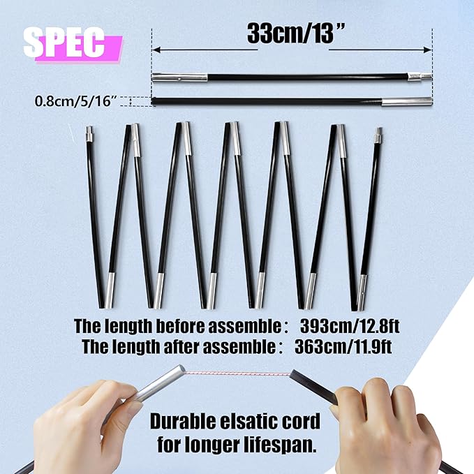 Betus Fibreglass Tent Poles Replacement - Pre-Assembled Black Tent Pole for Hiking & Camping - Easy to Install Outdoor Tent Repair Rod (12Ft)