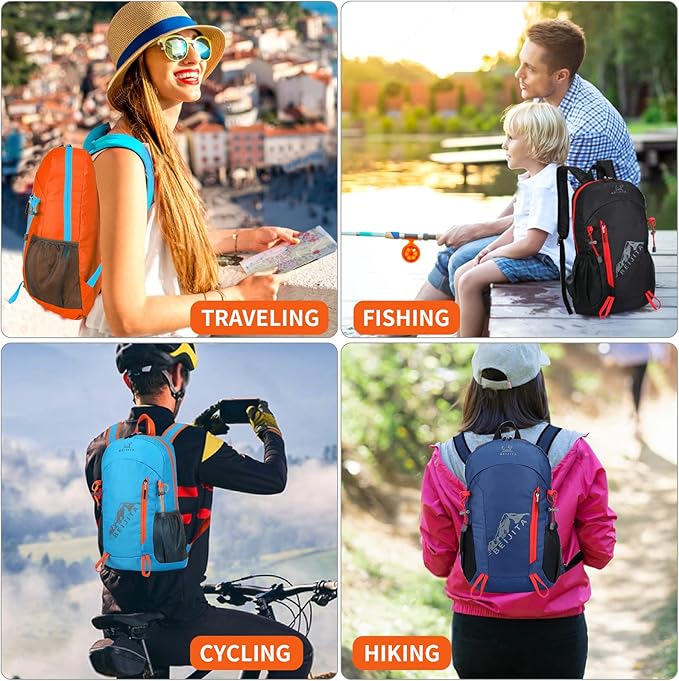 20L Lightweight Hiking Backpack, Foldable Waterproof Back Pack, Packable Small Travel Backpack for Men, Ultra Lightweight Backpack for Women Men(Orange)