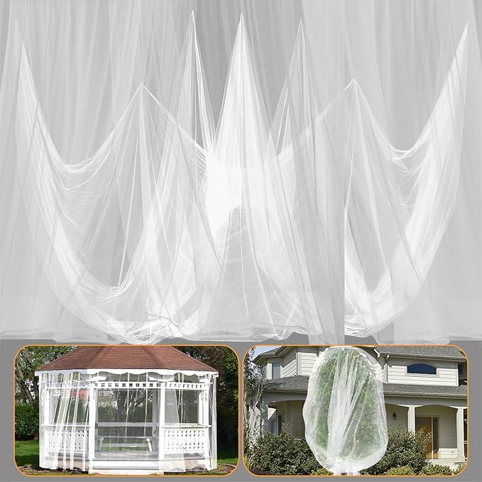 Mosquito Net for Patio - 10Ft x 65Ft for Each Garden Mesh Screen Barrier, Super Dense Patio Netting for Balcony Porch Umbrella Fruit Tree Gazebo Canopy RV Camping, White