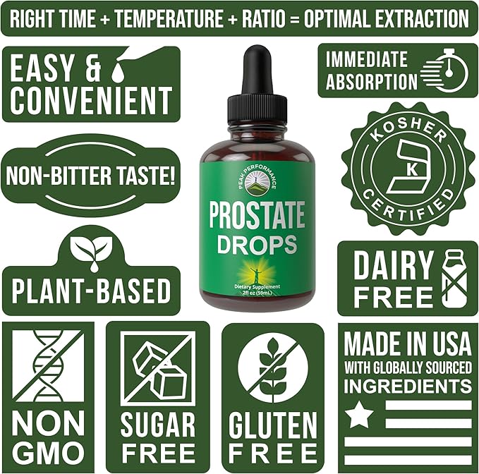 Prostate Support Supplement for Men’s Health. Vegan Kosher Prostate Health Liquid Drops with Organic Saw Palmetto, Organic Nettle, Organic Turmeric, Organic Peppermint, Wild Sarsaparilla + Red Root