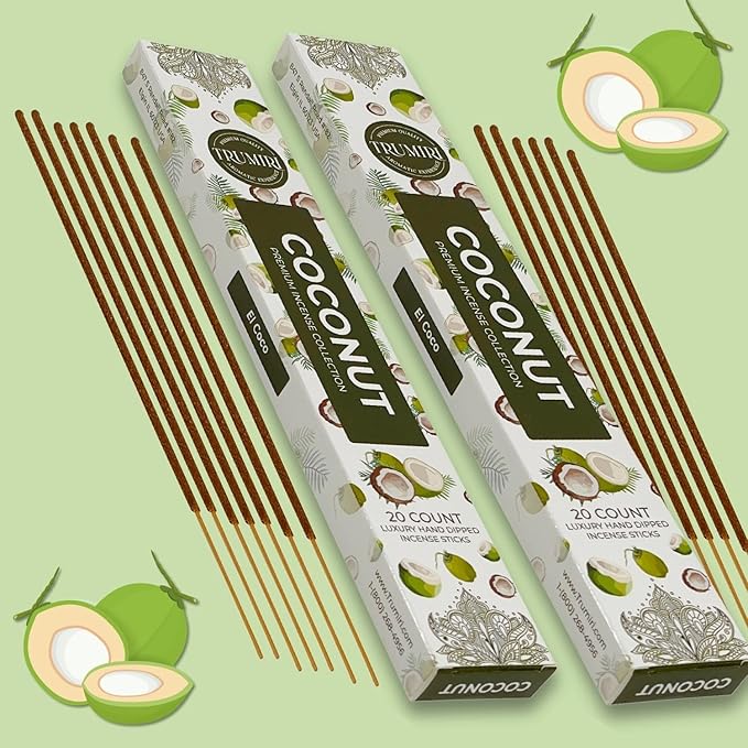Coconut Incense Sticks - Incienso de Coco - Total 40 Insence-Sticks - Dual Pack of 20 Insense - Inciensos - Inscents - Natural Non Toxic Ingredients - Incents - Incence - Inscense - Insents
