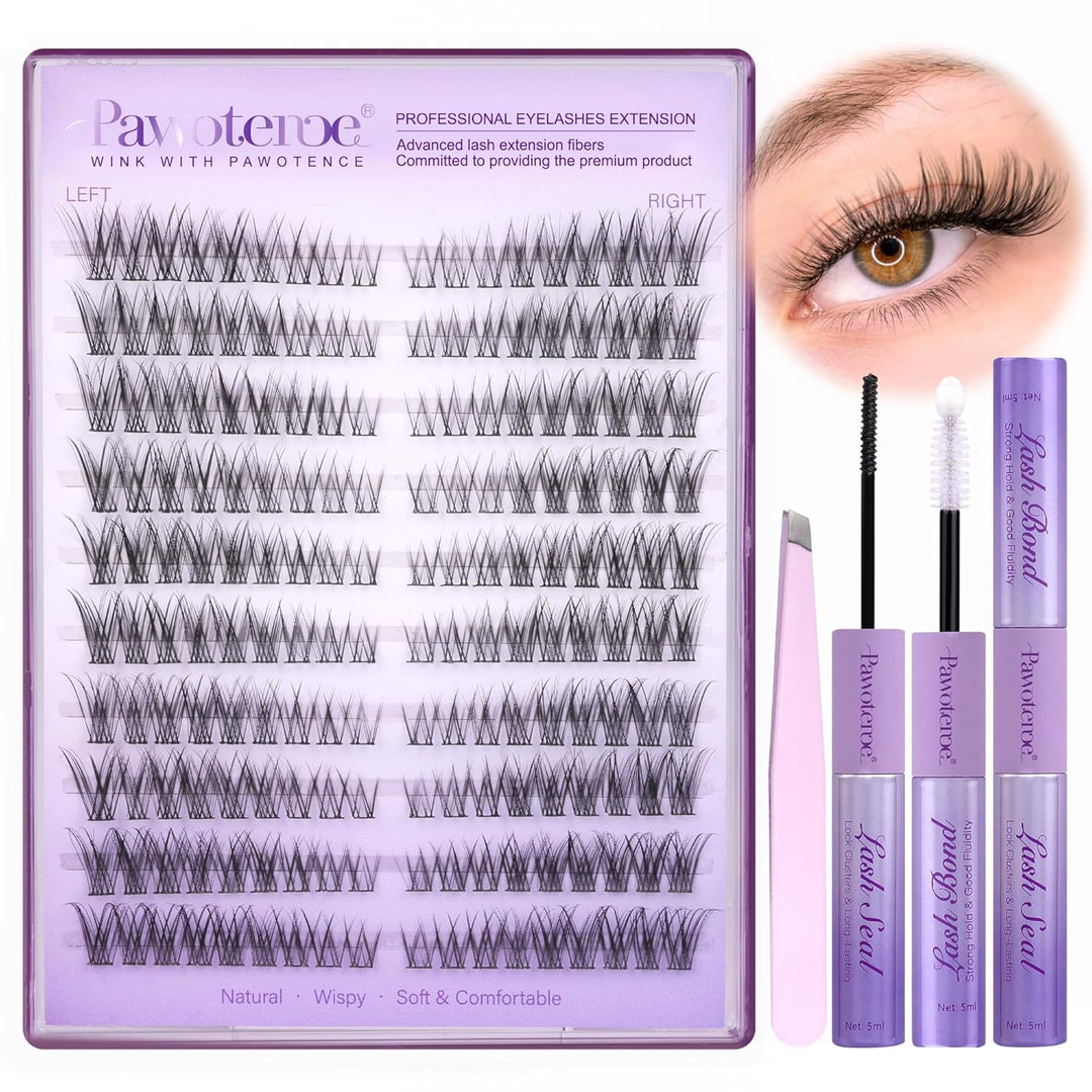 80D Full Volume Eyelash Clusters Kit | DIY Lash Extensions with Bond & Tweezers