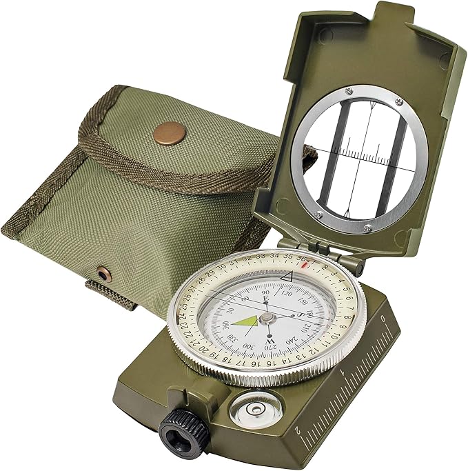 TurnOnSport Lensatic Military Compass - Tritium Compass with Pouch for Hiking, Camping, Backpacking & Survival Navigation