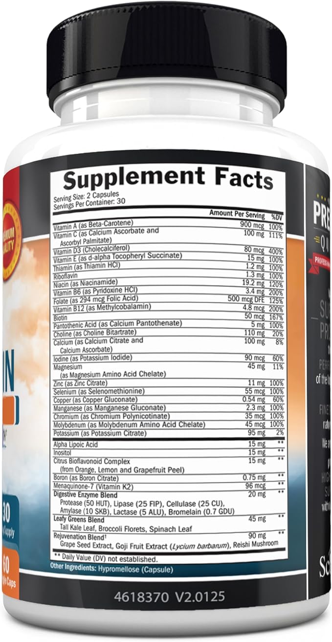 Men's Multivitamin with Vitamin C A B D3 E Zinc for Immune Support - Once Daily Supplement for Energy & Heart - Antioxidants & Digestive Enzymes for Absorption - Mental Clarity & Focus Support -60 Ct