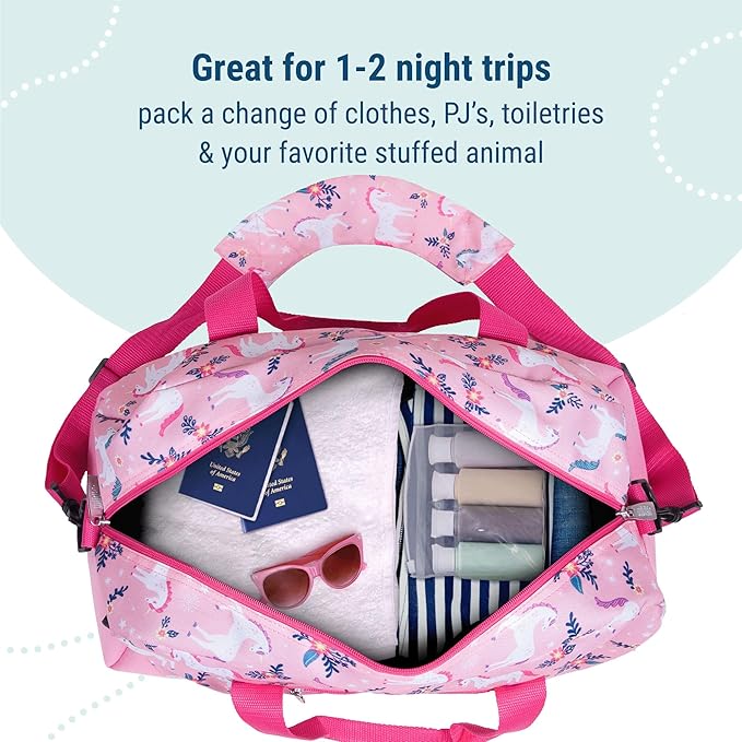 Wildkin Kids Overnighter Duffel Bag – Carry-On Size, Ideal for School & Sleepovers – Magical Unicorns