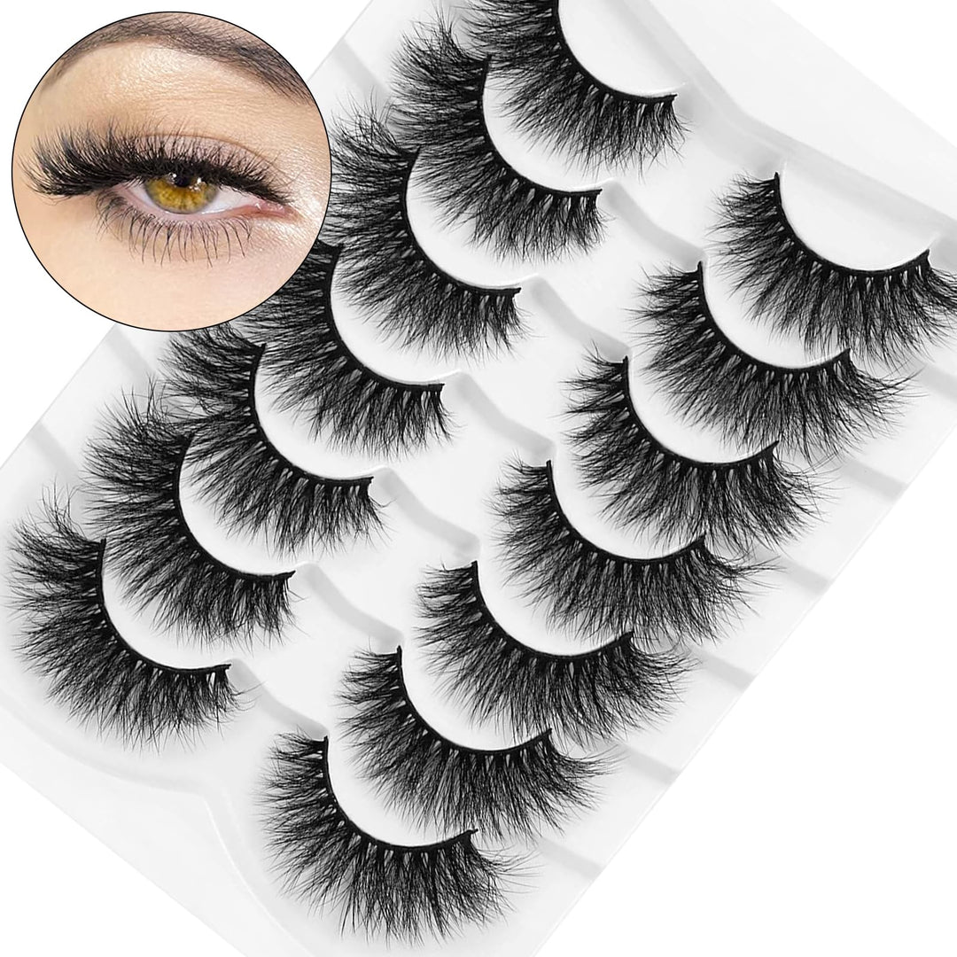 Dysilk Lashes Cat Eye Eyelashes - Mink Lashes Fluffy 7 Pairs 8D Faux Lashes Wispy Natural Look False Eyelashes Long Lashes Pack