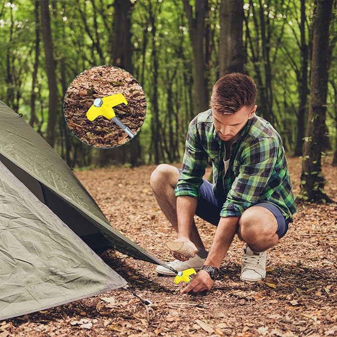 Hicarer 12 Inch Tent Stakes Screw in Camping Stakes Heavy Duty Metal Stake Ground Anchor Peg Threaded Tent Spikes with Hex Head Driver for Camping Garden Inflatable