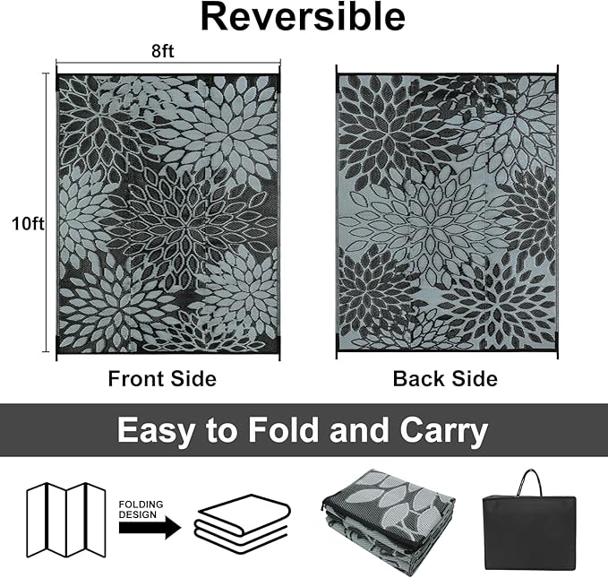 Anidaroel Outdoor Rugs 8x10ft for Patios Clearance Waterproof, Reversible Tropical Plastic Straw Camping Mat Outside Rug, Large Outdoor Area Rug for RV, Porch, Deck, Balcony, Picnic(8'x10')