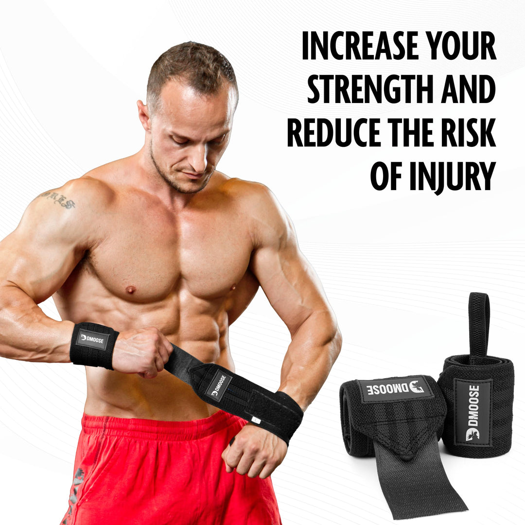 DMoose Wrist Wraps Weightlifting Men 12 and 18 Inches Thumb Loops with Wrist Support for Workouts Powerlifting Wrist Straps for Weight Lifting Men and Women Black Stripes