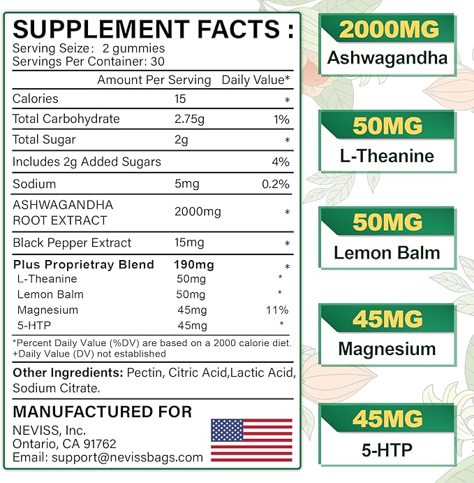NEVISS Black Seed Oil Gummies, Chlorophyll & Sea Moss Supplement 500mg Ashwagandha Gummies 2000mg