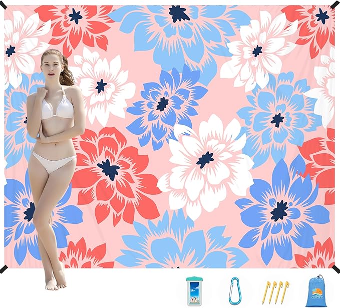 Beach Blanket Waterproof Sandproof 1-7 Adult Oversized 78 '' × 110 '' Lightweight Durable Compact Sand Free Beach Mat for Travel Camping Hiking Picnic Blanket Extra Large