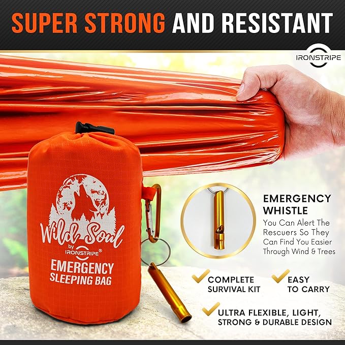 Bivy Sack Emergency Sleeping Bag – XL Waterproof Survival Sleeping Bag with Emergency Whistle, Built-in Hood & Thermal Mylar – Tear & Puncture-Resistant Emergency Bivy Bag