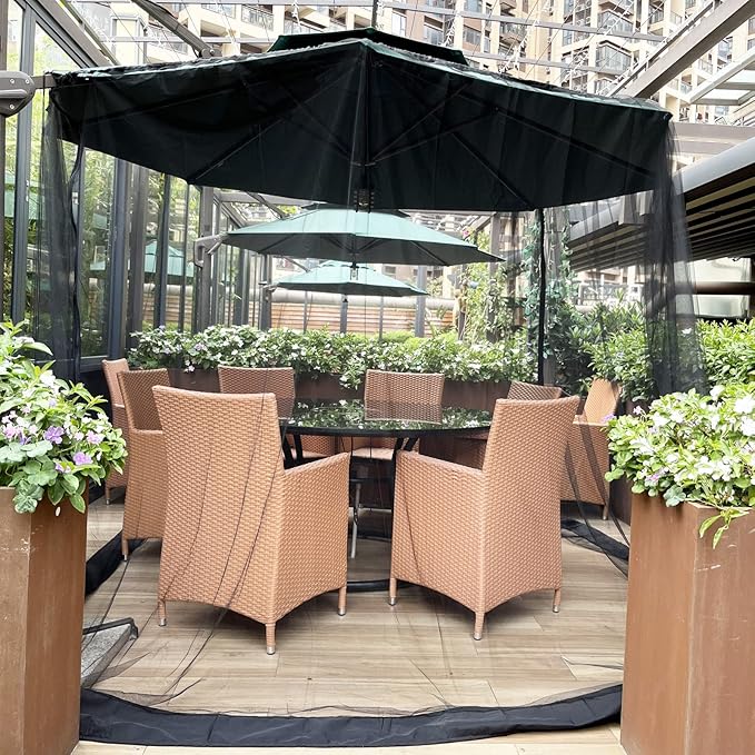 Black Patio Umbrella Mosquito Net, with Double Zipper Door, Polyester Mesh Screen, Universal for Outdoor Umbrellas, 7.5-11ft