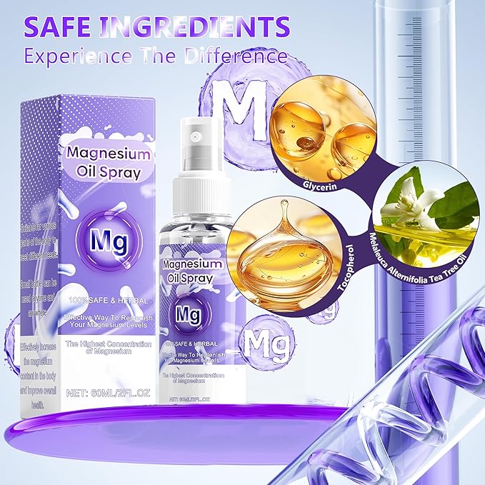 Magnesium Oil Spray, 100% Organic Magnesium Spray, Natural Ingredient & Fast Absorbent, Natural Magnesium Chloride Oil for Feet & Body, Nourish Skin, Promote Sleep
