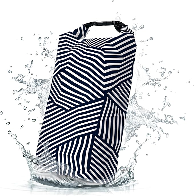 Waterproof Dry Bag,Roll Top Navy and White Geometric Small Waterproof Backpack 5L/10L/20L Floating and Lightweight Bags for Kayaking, Boating, Fishing, Swimming and Camping
