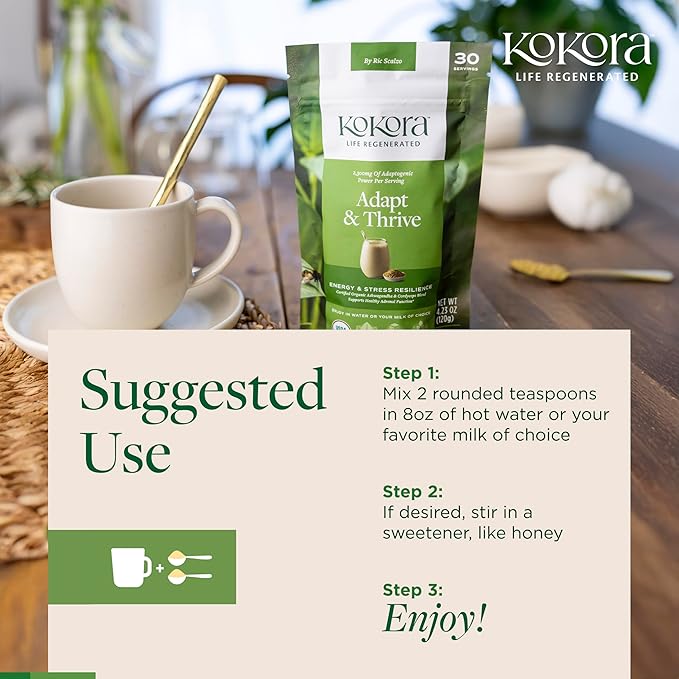 Adapt & Thrive - Organic Ashwagandha Root Powder - Cordyceps with Rhodiola & Maca Root - Energizes & Promotes Healthy Stress Response* - Vegan, Gluten Free, No Added Sugar - 30 Servings - 120g