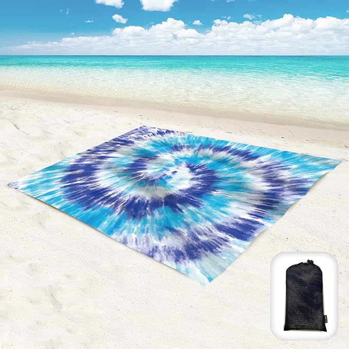 Beach Blanket Waterproof Sandproof Oversized 95”x 80”,Sand Free Beach Mat with Corner Pockets,Portable Mesh Bag for Beach Festival,Picnic,Travel and Outdoor Camping (Blue)