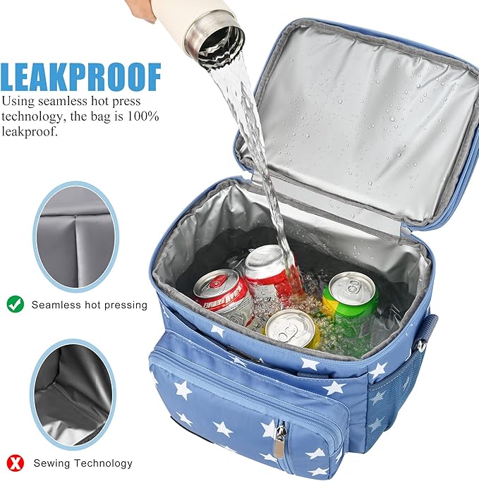 Lunch Bag & Lunch Box for Men Women Double Deck - Leakproof Insulated Soft Large Adult Lunch Cooler Bag for Work (Blue Pentagram,15L) MIYCOO