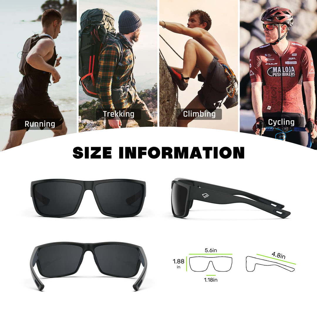 TOREGE Polarized Sports Sunglasses for Men and Women Cycling Running Golf Fishing Sunglasses TR26 (Black Frame & Grey Lens)