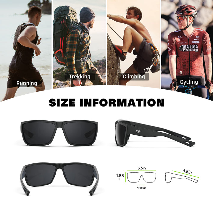 TOREGE Polarized Sports Sunglasses for Men and Women Cycling Running Golf Fishing Sunglasses TR26 (Black Frame & Grey Lens)