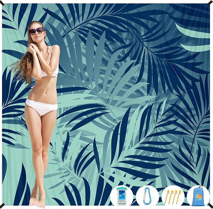 Beach Blanket Waterproof Sandproof 1-7 Adult Oversized 78 '' × 81 '' Lightweight Durable Compact Sand Free Beach Mat for Travel Camping Hiking Picnic Blanket Extra Large