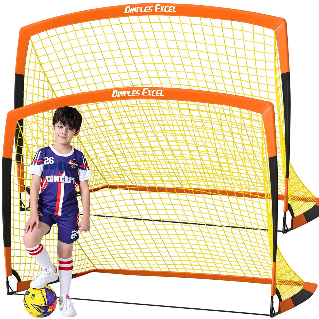 Dimples Excel Soccer Goals Kids Soccer Net for Backyard (7x5 FT 2 Set, Orange Black)