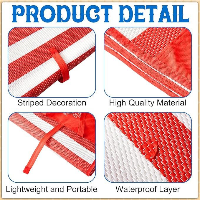 Woanger 2 Pieces Tatami Straw Ground Mat Foldable Waterproof Handy Mat with Strap Portable Straw Beach Mat RV Outings Camping Outdoor Travel Hiking Lawn, 60'' L x 78'' W, Red and Blue