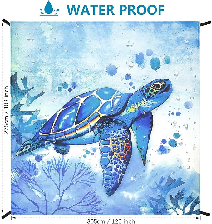 Beach Blanket, Wateresistant Sandproof Sand Free Beach Mat with Corner Pockets Portable Bag for Beach Festival,Picnic,Travel and Outdoor Camping Activties (BL-Seaturtle, 120"×108"(8 Person))