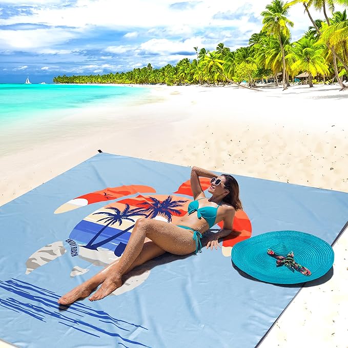 AISPARKY Beach Blanket Waterproof Sandproof Quick Drying Beach Mat Extra Large Outdoor Picnic Blanket for Travel Camping Hiking