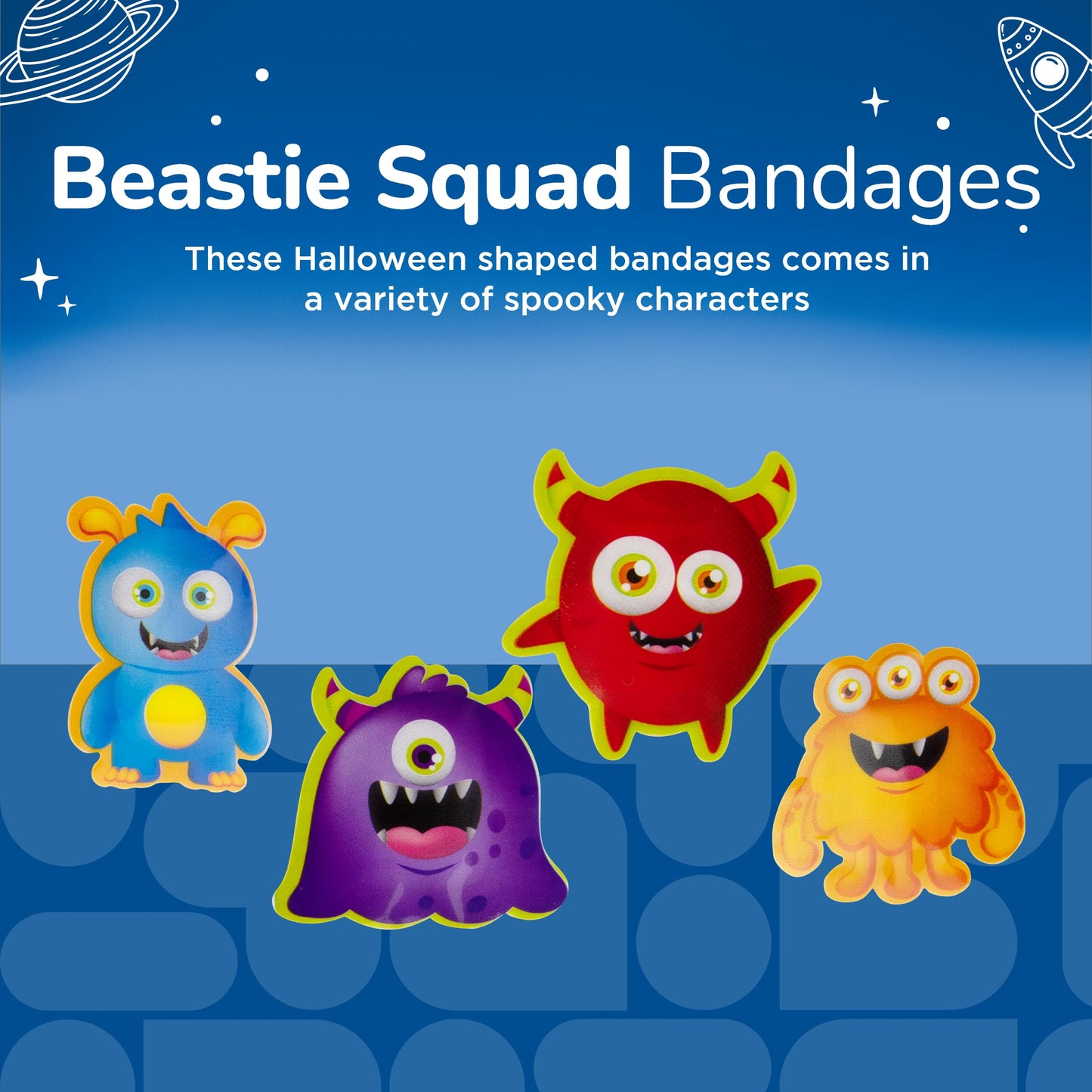 BioSwiss Bandages, Beastie Squad Shaped Self Adhesive Bandage, Latex Free Sterile Wound Care, Fun First Aid Kit Supplies for Kids and Adults, 24 Count