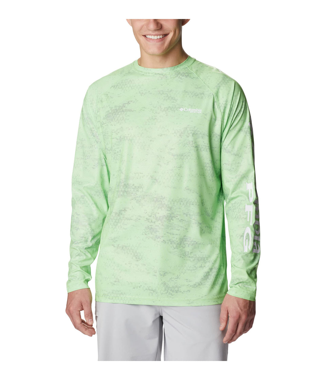Columbia Men's Terminal Deflector Printed Long Sleeve, Green Mamba PFG Camo, Medium