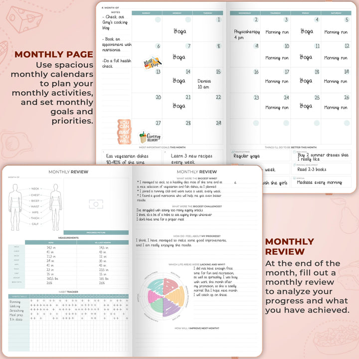 Clever Fox Food Journal Pro – Diet & Wellness Planner for Women & Men – Weight Loss Diary with Calorie Tracker – Food Log for Tracking Meals, Exercise & Weightloss - Undated, 7" x 10" Light Pink