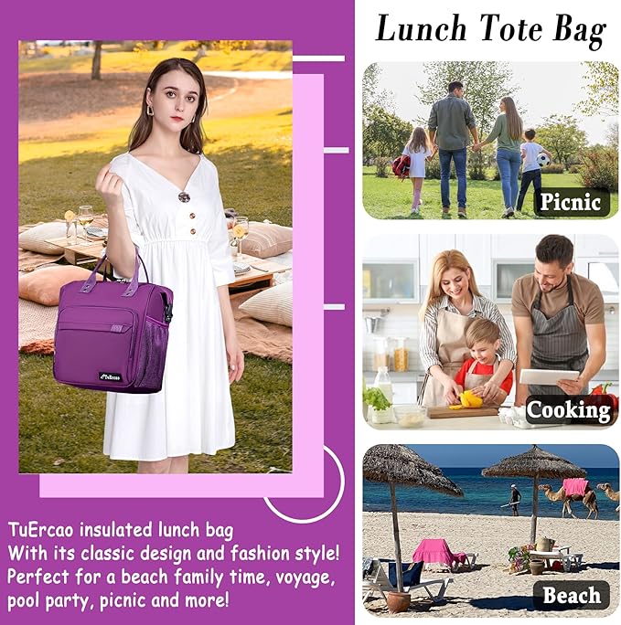 Purple Lunch Box for Women Insulated Lunch Bag Fits Bento Boxes, Snack and Foods, Ladies Lunch Tote Bag for Mother Mom Sister Friend Wife Her