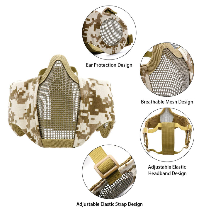 Airsoft Half Face Mask with Goggles Hat Set Tactical Masks Full Face Paintball Mask Ear Protective Baseball Cap for CS Halloween and Cosplay Game (3)