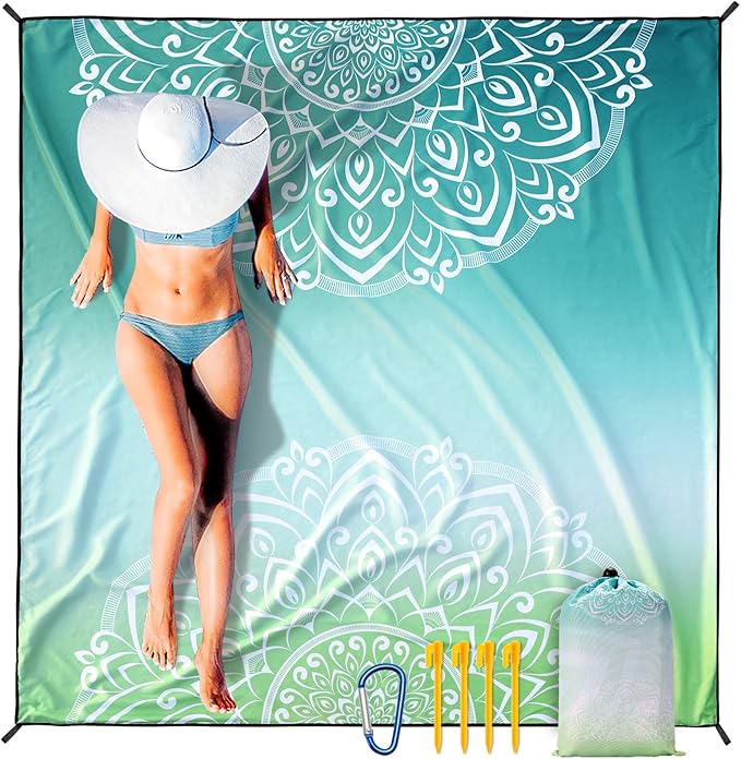 Beach Blanket Waterproof Sandproof Beach Mat 79" X 83" /10'x9'for 2-8 Adults Quick Drying Outdoor Picnic Mat Beach Accessories for Travel, Camping, Hiking