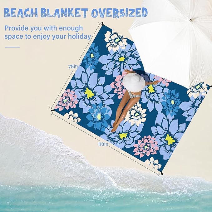 Beach Blanket Waterproof Sandproof 1-7 Adult Oversized 78 '' × 110 '' Lightweight Durable Compact Sand Free Beach Mat for Travel Camping Hiking Picnic Blanket Extra Large