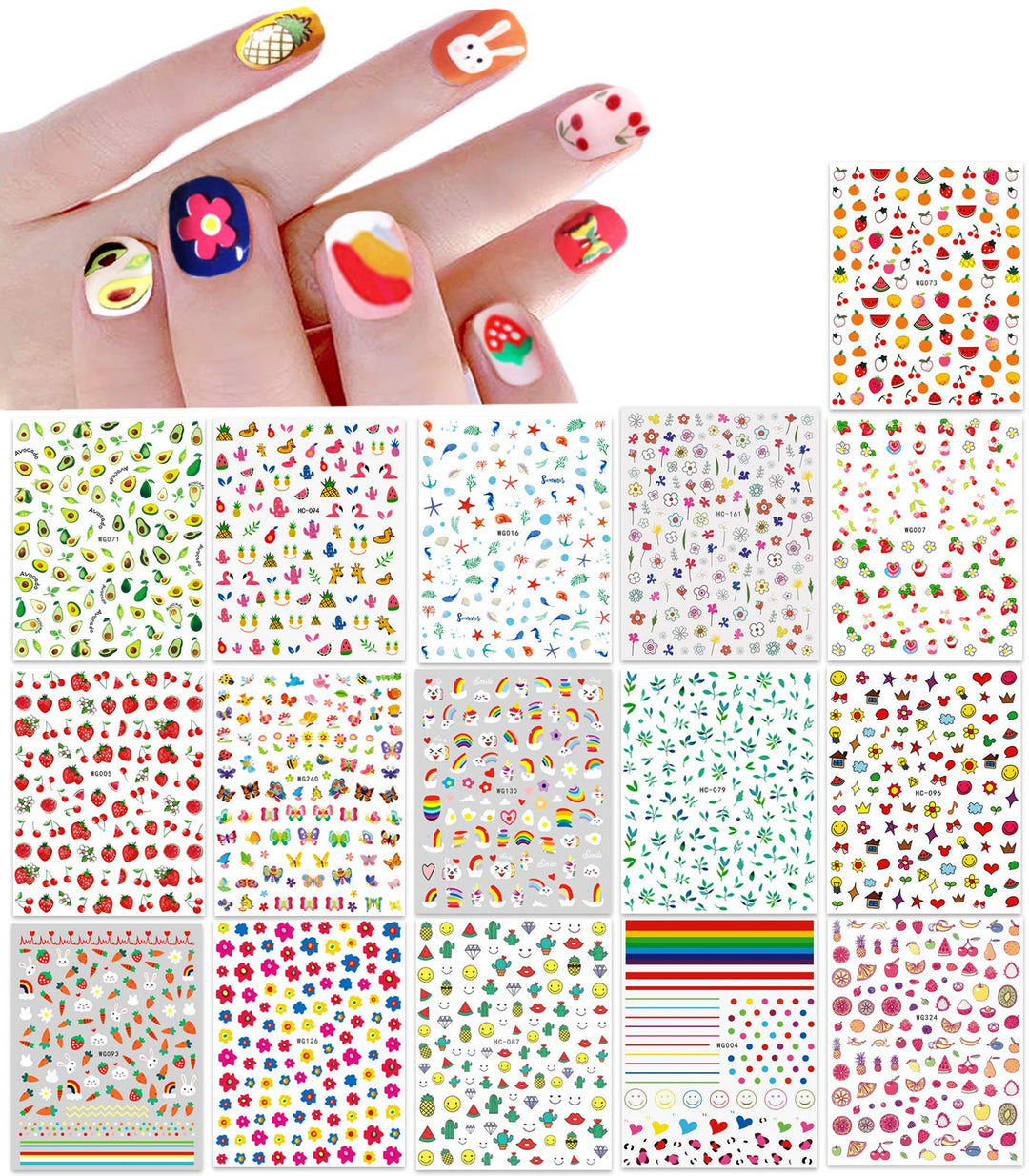 New 16 Large Sheets Nail Stickers For Women Kids Teens Little Girls Self Adhesive Nail Decals For Nail Art Decoration Include Fl