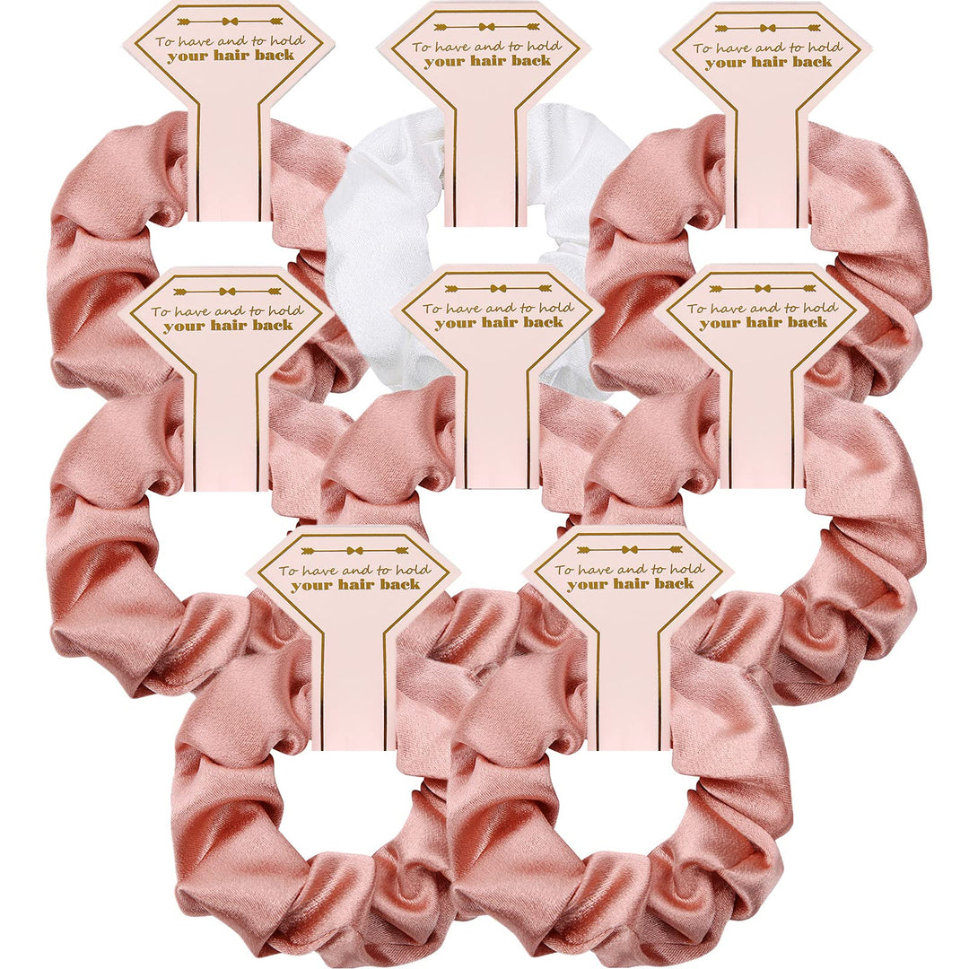 8Pcs Bridesmaid Proposal Gifts: Satin Hair Ties, Hair Scrunchies, Bachelorette Party Favors For Wedding (White & Rose Gold)
