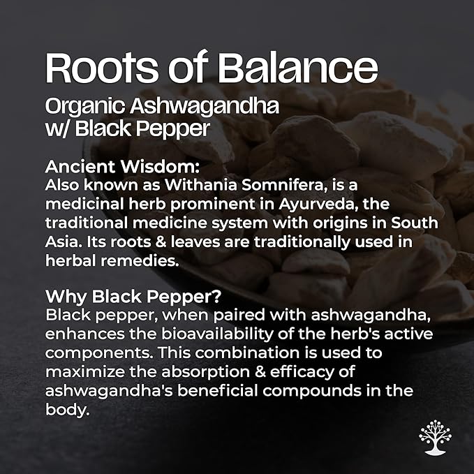 Ashwagandha with Black Pepper for Enhanced Absorption - Certified Organic, Non-GMO, Gluten-Free - Supports Mood and Energy, Supports Rest and Relaxation - 120 Vegan Capsules