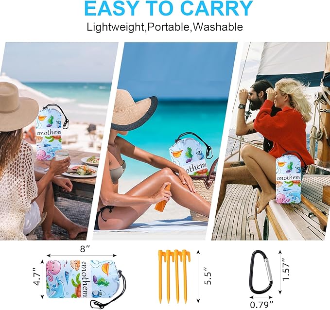 Beach Blanket, Sandproof Beach Mat 79" X 82" for 4-7 Adults, Large Waterproof Beach Blanket Quick Drying Lightweight Beach Blanket with 4 Stakes for Travel Camping Hiking (Ocean)