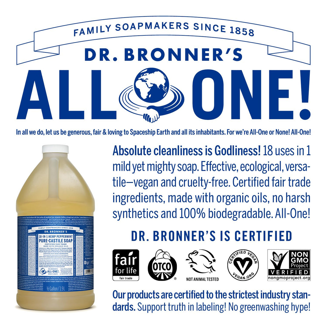 Dr. Bronner's 32 oz Pure-Castile Liquid Soap | Organic, Vegan, Peppermint