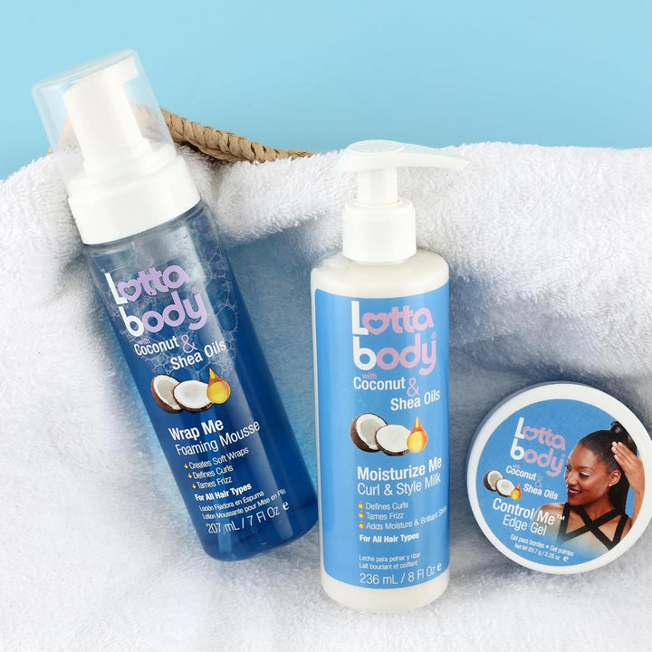 Lottabody Coconut Oil & Shea Curl Mousse | Anti-Frizz, Soft Wraps | 7 Fl Oz (2-Pack)