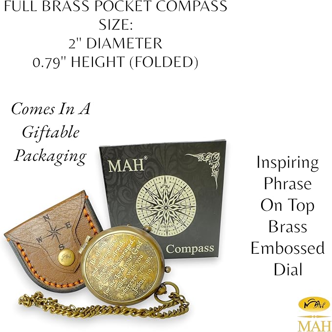 Bible Verse Brass Compass – “Be Strong and Courageous” (Joshua 1:9) | Christian Gift for Graduation, Baptism, Confirmation – Religious Keepsake for Boys, Girls, Teens, Men, Pastors & Church Events