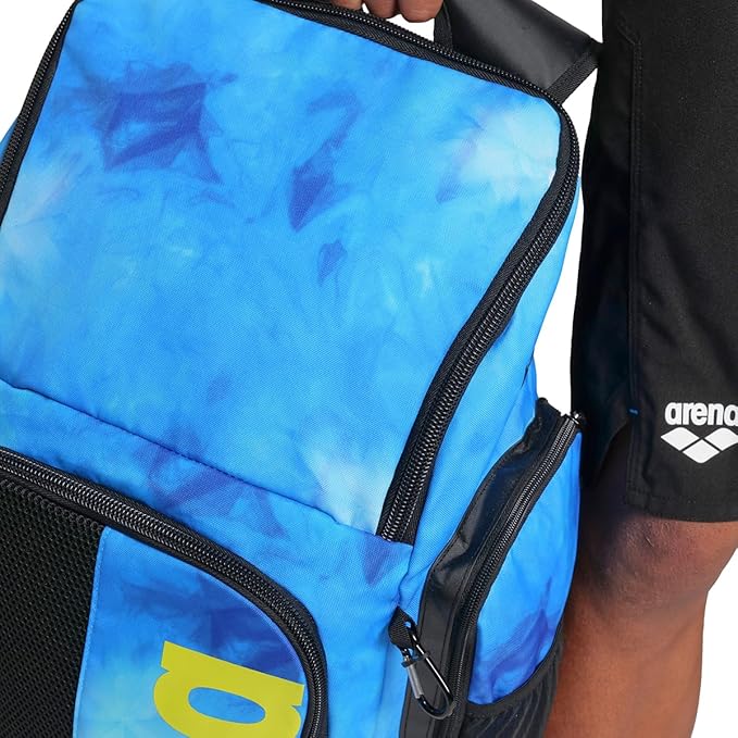 ARENA Spiky III Backpack 45 Swimming Athlete Sports Gym Rucksack Large Training Gear Equipment Swim Bag for Men and Women, 45 Liters, Blue/Multi